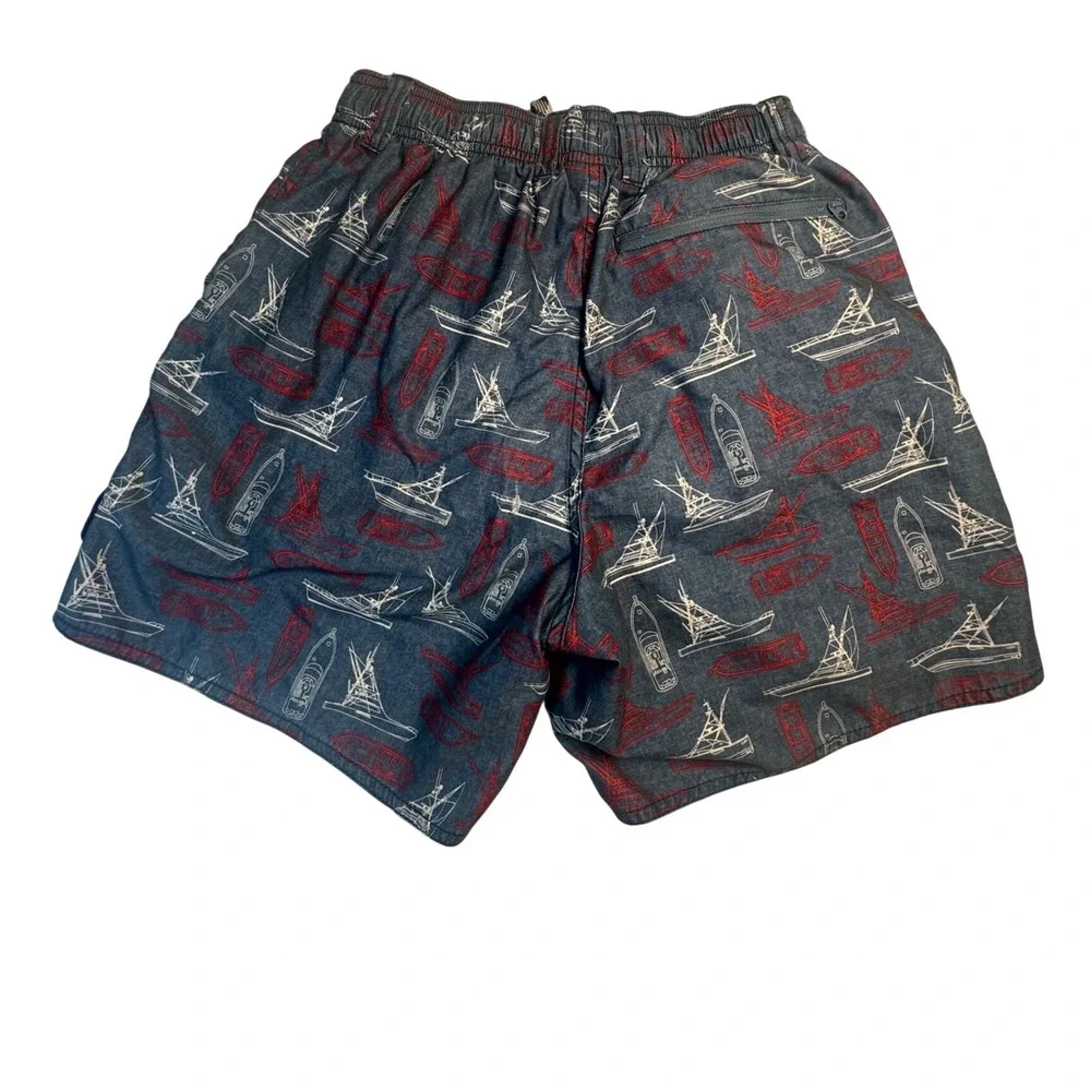 AFTCO Mens Blue Nautical Boat‎ Print Swim Trunks Board Shorts Sz Small 6